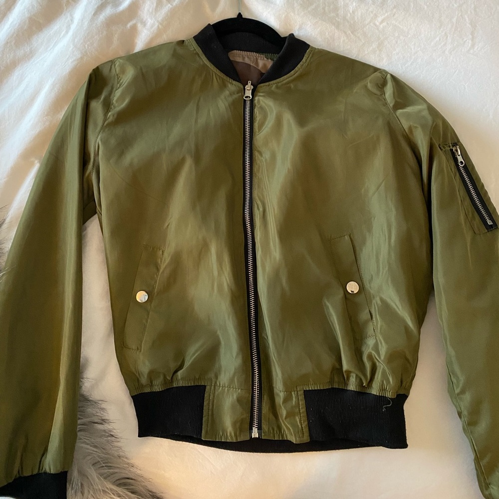 Reversible Green & Army Print Bomber Jacket